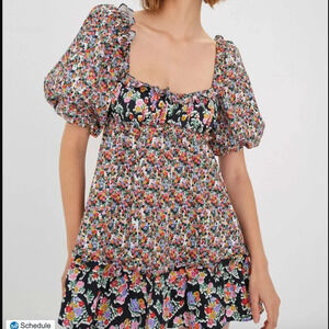 For Love & Lemons Hudson  Floral Mini Short Puff Sleeve Smocked Back Dress M